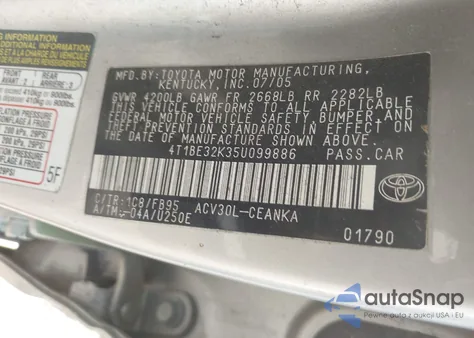 2005 Toyota Camry Le из США, поврежденный, VIN 4T1BE32K35U099886